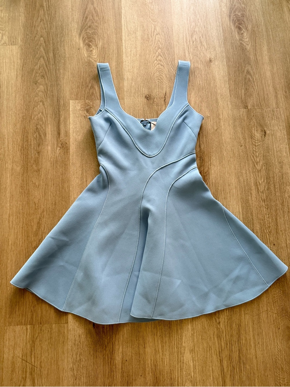 acler gower baby blue deep v-neck fit & flare mini dress size 4 NEW